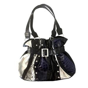 Y2K Patchwork Hobo Bag Purse Reptile Purple Black Shoulder Bag Studded
